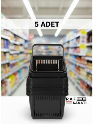 Raf Sanatı 5 Adet / 22 Litre Plastik Market Alışveriş Sepeti Profesyonel Market Mağaza El Sepeti