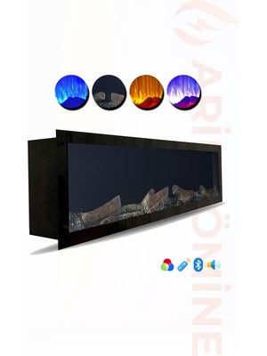 Özgürce Şık 100X30X18 cm Elektrikli Yapay Şömine, Kumanda ve Bluetooth Hoparlör ile