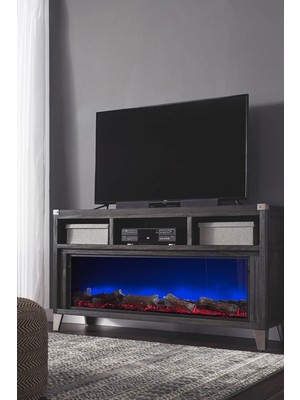 Özgürce Elektrikli Dekoratif Şömine, 80X25X15 Cm, 3 Renk, Bluetooth Hoparlör, Kumanda
