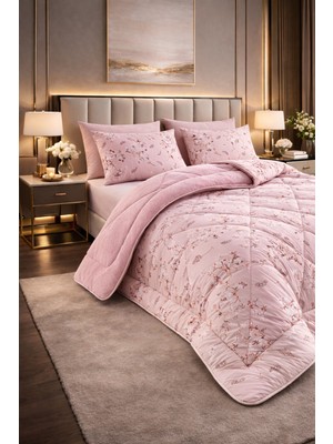 Teksnil Home Çift Kişilik Yorgan Seti Pudra Etnik Desenli Welsoft,anti Alerjik,çift Taraflı (Yorgan + 2 Yastık Kılıfı)