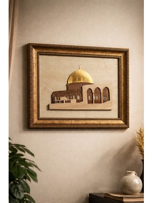 Zaytoon Tablo Duvar Tablosu Kubbetü's-Sahra Ahşap Çerçeveli Dekoratif 30x36 cm