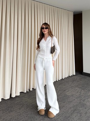 Laluvia Ekru Dantelli Ikili Triko Takım - 2602