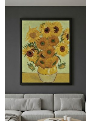 Safir Design Van Gogh Ilhamlı Sarı Ayçiçekleri Vazo Serisi Çerçeveli Tablo