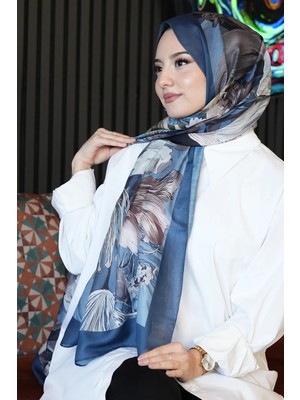 Afvente Botanik Çiçek Desen Turkuaz Soft Pamuk Şal