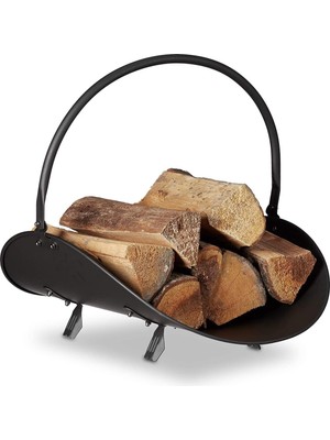 Özgürce Oval Metal Şömine Odunluk Sepeti, Siyah, 48×34×35 cm