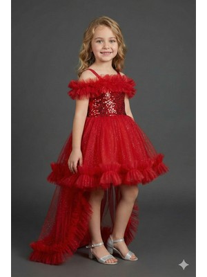 Ay Yılmaz Kız Çocuk Kuyruklu Model Abiye Elbise Pullu Payetli