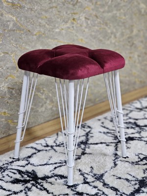 Sevinç Mobilya Kare Beyaz Boyalı Telli Ayaklı Tabure - Oturak - Bar Taburesi - Ayaklı Tabure