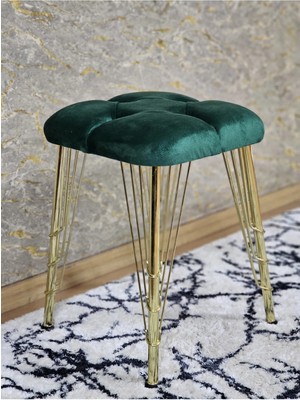 Sevinç Mobilya Kare Gold Kaplama Telli Ayaklı Tabure - Oturak - Bar Taburesi - Ayaklı Tabure