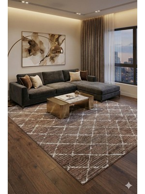 Babil Home Kaymaz Tabanlı Kesme  Salon Koridor Mutfak Yatak Odası Halısı 6001 Kahve