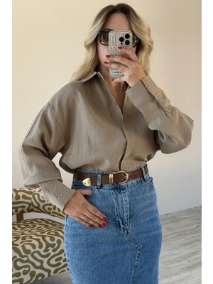 BeeYouStudio Yeşil Modal Kadın Taş Rengi Gömlek L