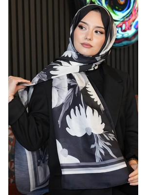 Afvente Gelincik Desen Siyah Soft Pamuk Şal