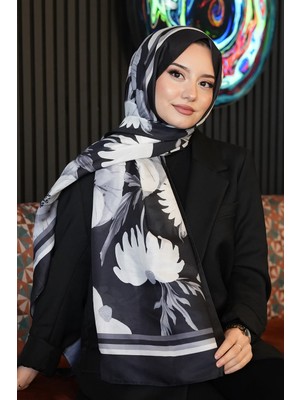 Afvente Gelincik Desen Siyah Soft Pamuk Şal