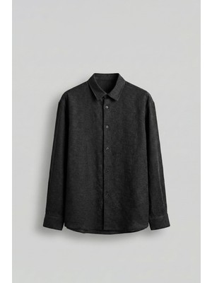 Abluka Online Erkek Oversize Jakarlı Desenli Uzun Kollu Gömlek Siyah