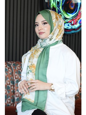 Afvente Çiçek Desen Sarı Soft Pamuk Şal