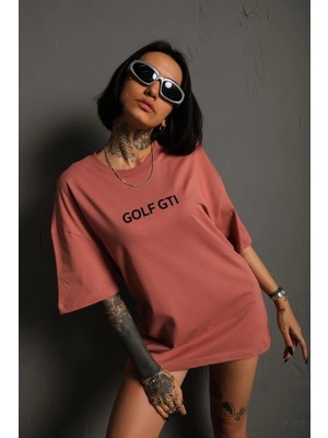 Glam Love Oversize Baskılı Tişört – Golf Gtı Retro Araba Desenli,gül Kurusu -
