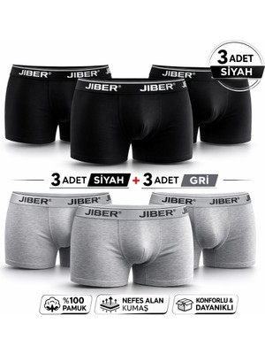 Jiber Erkek Likralı Boxer 6'lı Paket 3 Siyah-3gri