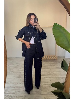 BeeYouStudio Lacivert Zımba Detaylı Cepli Denim Alt-Üst Takım S