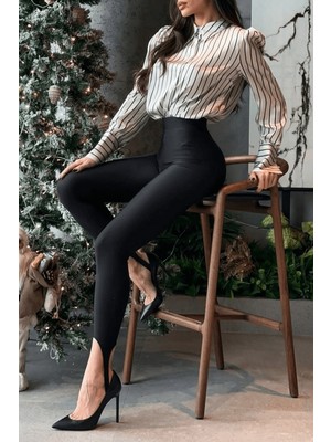 BeeYouStudio Siyah Lastik Detaylı Scuba Kumaş Tayt Xs