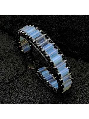 Seven Art Jewelry Opal Taşı Bileklik, Silindir Bileklik, Doğal Taş Erkek Bileklik, Kadın Bileklik