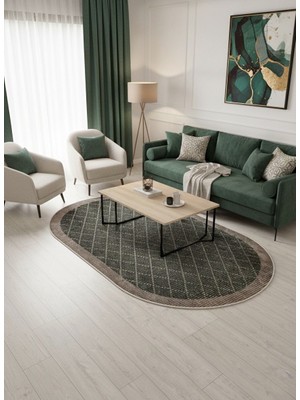 Brillant Yeşil-Kahverengi Jüt Sisal Görünüm Bordürlü Kaymaz Taban Yolluk Halı