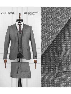 Fabio Cassel Slim Fit  Mono Yaka Çift Yırtmaçlı Astarlı Takım Elbise Yelekli