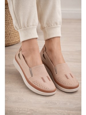 Liarca Kadın Ortopedik Delikli Comfort Günlük Ayakkabı Krem