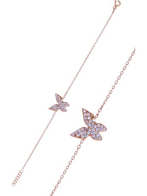 Midyat Nurtaş Gümüş Kelebek Model Rose Kaplama Zirkon Taşlı Gümüş Bileklik 201024983