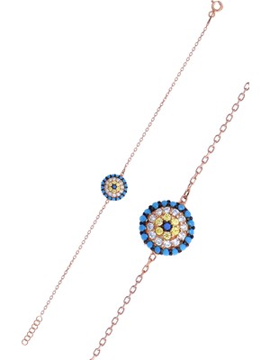 Midyat Nurtaş Gümüş Nazar Boncuğu Bombeli Tasarım Firuze Zirkon Taşlı Roslu Kadın Bileklik (S) 201025045