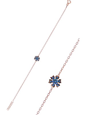 Midyat Nurtaş Gümüş Kar Tanesi Tasarım Firuze Taşlı Rose Kaplama Gümüş Kadın Bileklik 201025076