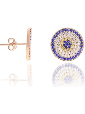 Midyat Nurtaş Gümüş Nazar Boncuğu Tasarım Safir Zirkon Taşlı Roslu Kadın Küpe (M) 201025050