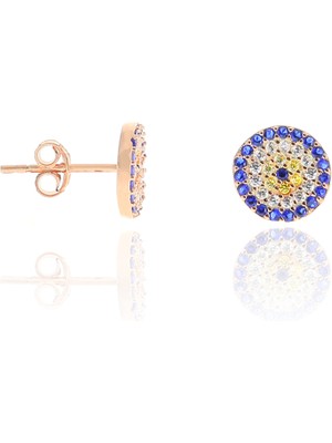 Midyat Nurtaş Gümüş Nazar Boncuğu Tasarım Safir Zirkon Taşlı Roslu Kadın Küpe (S) 201025052