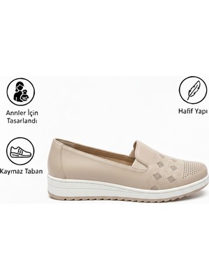 Liarca Kadın Ortopedik Delikli Comfort Günlük Ayakkabı Krem