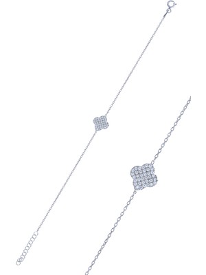 Midyat Nurtaş Gümüş Yonca Tasarım Sık Zirkon Taşlı Gümüş Kadın Bileklik 201025121