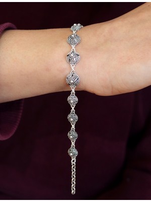 Midyat Nurtaş Gümüş Sıralı Yıldızlı Bereket Model 925 Ayar Gümüş Telkari Kadın Bileklik 201025234