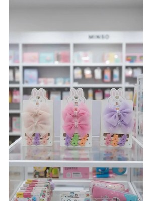 Miniso Pembe Fiyonklu Lastik Toka 2'li ve Minik Mandal Toka 6'lı