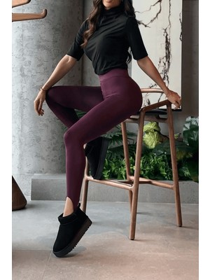 BeeYouStudio Bordo Lastik Detaylı Scuba Kumaş Tayt S