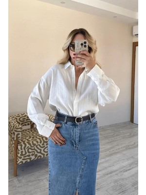 BeeYouStudio Beyaz Modal Kadın Taş Rengi Gömlek S