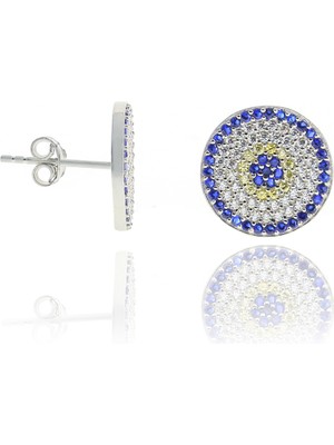 Midyat Nurtaş Gümüş Nazar Boncuğu Tasarım Safir Zirkon Taşlı Kadın Küpe (M) 201025053