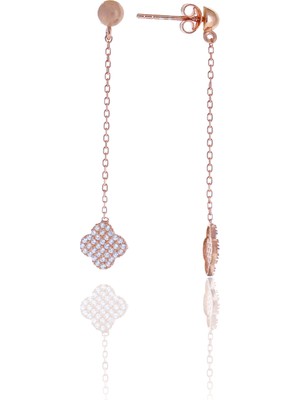 Midyat Nurtaş Gümüş Yonca Tasarım Sık Zirkon Taşlı Rose Kaplama Gümüş Kadın Küpe 201025115