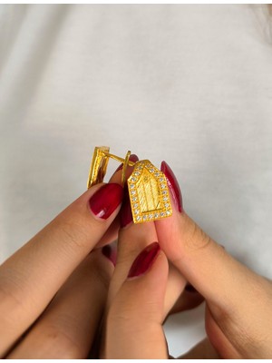 Midyat Nurtaş Gümüş Zirkon Taşlı Altın Kaplama 925 Ayar Gümüş Trabzon Hasırı Kadın Küpe 201025260