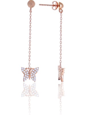 Midyat Nurtaş Gümüş Kelebek Model Zirkon Taşlı Rose Kaplama Gümüş Kadın Küpe 201025010