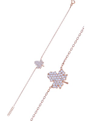 Midyat Nurtaş Gümüş Çınar Tasarım Zirkon Taşlı Rose Kaplama Gümüş Kadın Bileklik 201025094