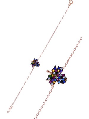 Midyat Nurtaş Gümüş Çınar Tasarım Renkli Taşlı Rose Kaplama Gümüş Kadın Bileklik 201025096