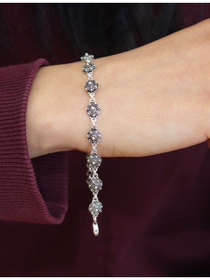 Midyat Nurtaş Gümüş Yuvarlak Kişniş Bereket Hasır Model Işlemeli Bayan Gümüş Kadın Bileklik 201025247