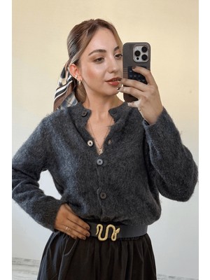 BeeYouStudio Yumoş Kumaş Düğmeli Hırka/antrasit Standart