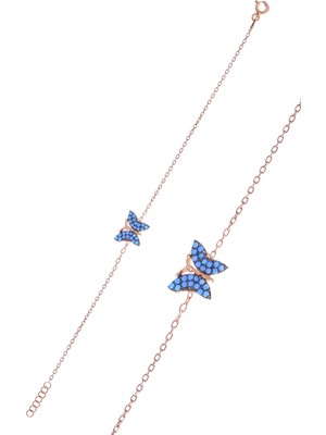 Midyat Nurtaş Gümüş Kelebek Model Rose Kaplama Firuze Taşlı Gümüş Bileklik 201024985