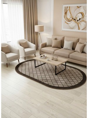 Brillant Bej-Kahverengi Jüt Sisal Görünüm Bordürlü Kaymaz Taban Yolluk Halı