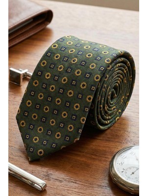 Kravatkolik Teglio Style Haki Şal Desen Italyan Ipek Kravat İK2219