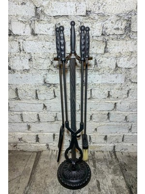 Özgürce Şömine Maşa Takımı, Yuvarlak Tabanlı, Parmak Izli, Siyah, Dayanıklı