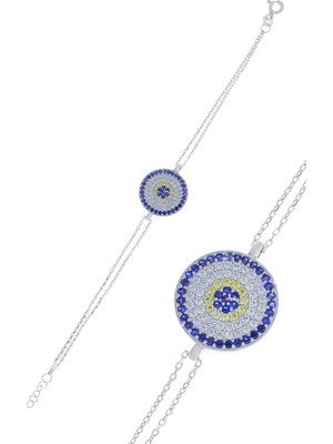 Midyat Nurtaş Gümüş Nazar Boncuğu Tasarım Safir Zirkon Taşlı Kadın Bileklik (M) 201025041